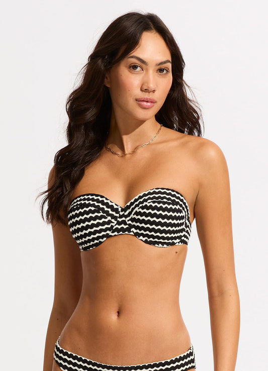 MESH EFFECT BUSTIER BIKINI TOP - BLACK