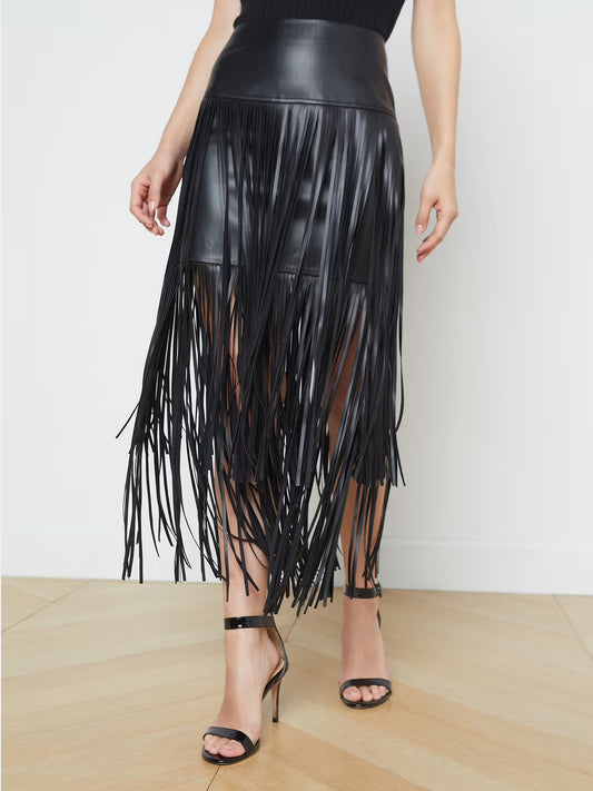 KAROLINA FRINGE SKIRT - BLACK