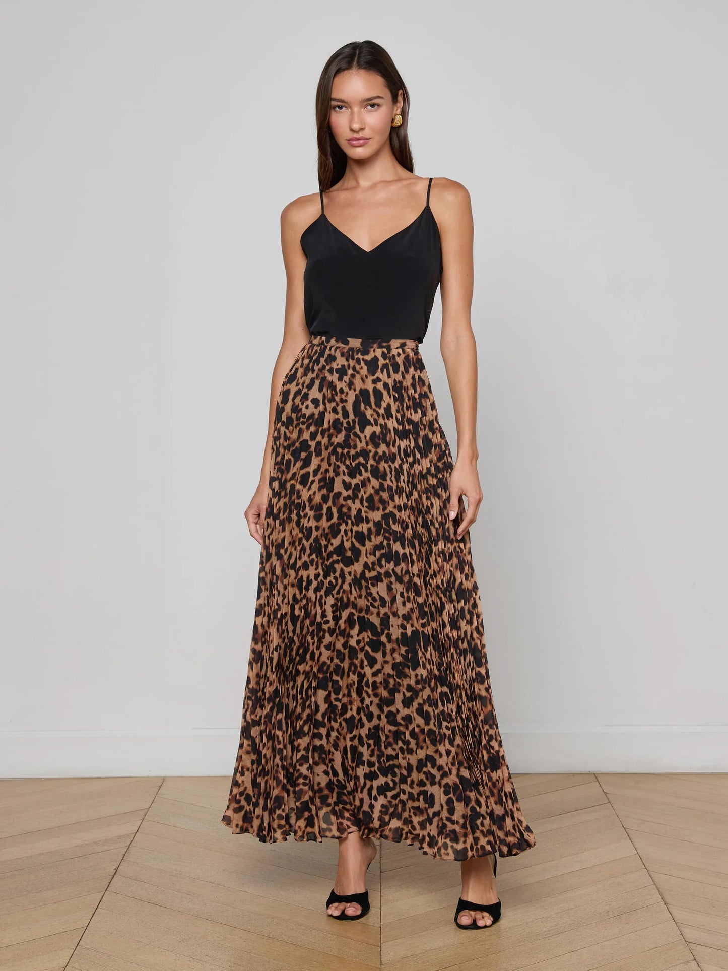 TORIN PLEATED MAXI SKIRT - BROWN LEOPARD