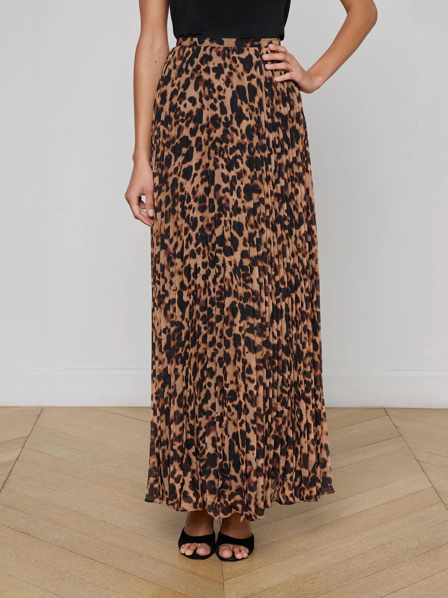 TORIN PLEATED MAXI SKIRT - BROWN LEOPARD