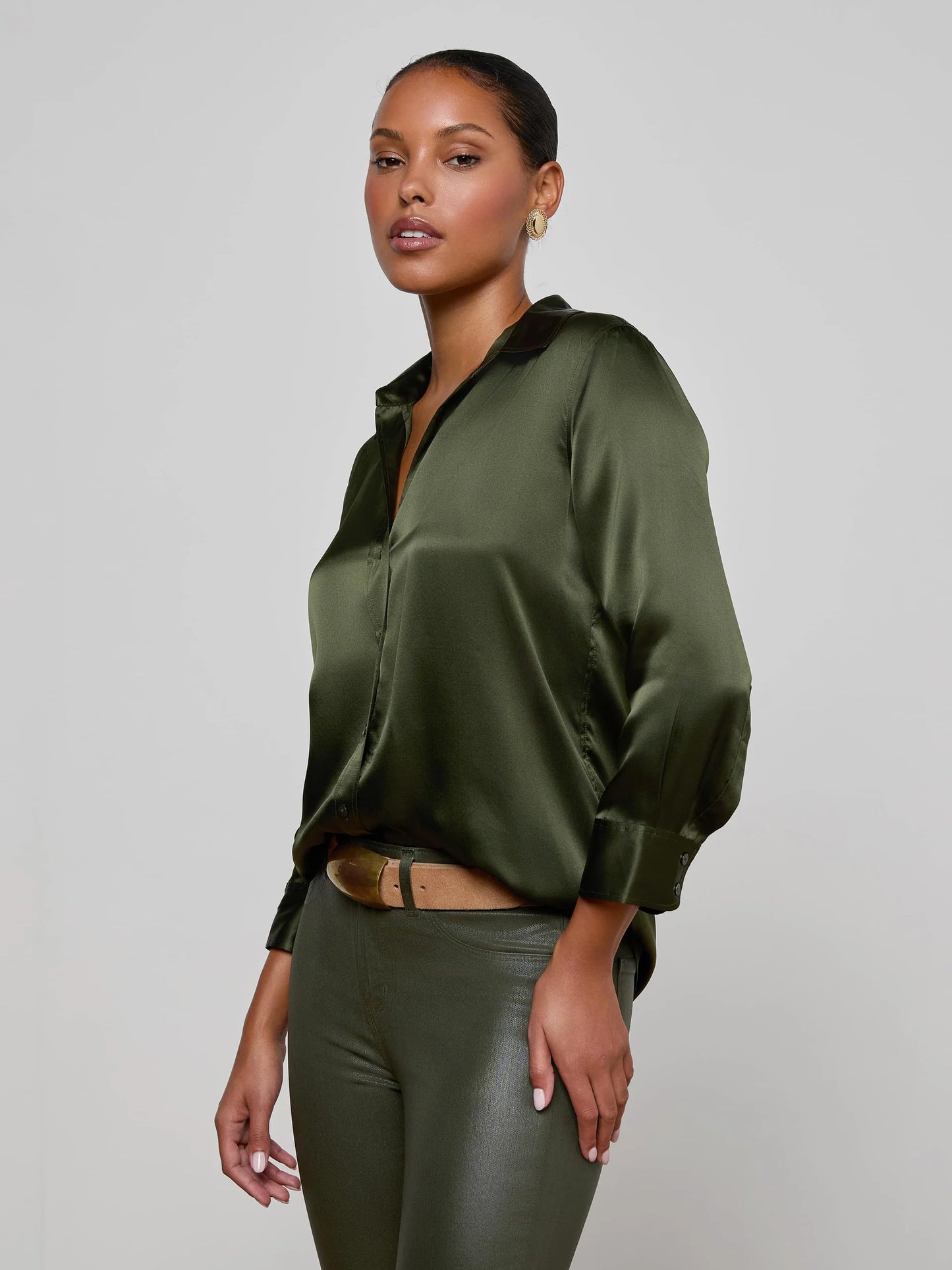*PREORDER* DANI SILK BLOUSE - DEEP OLIVE