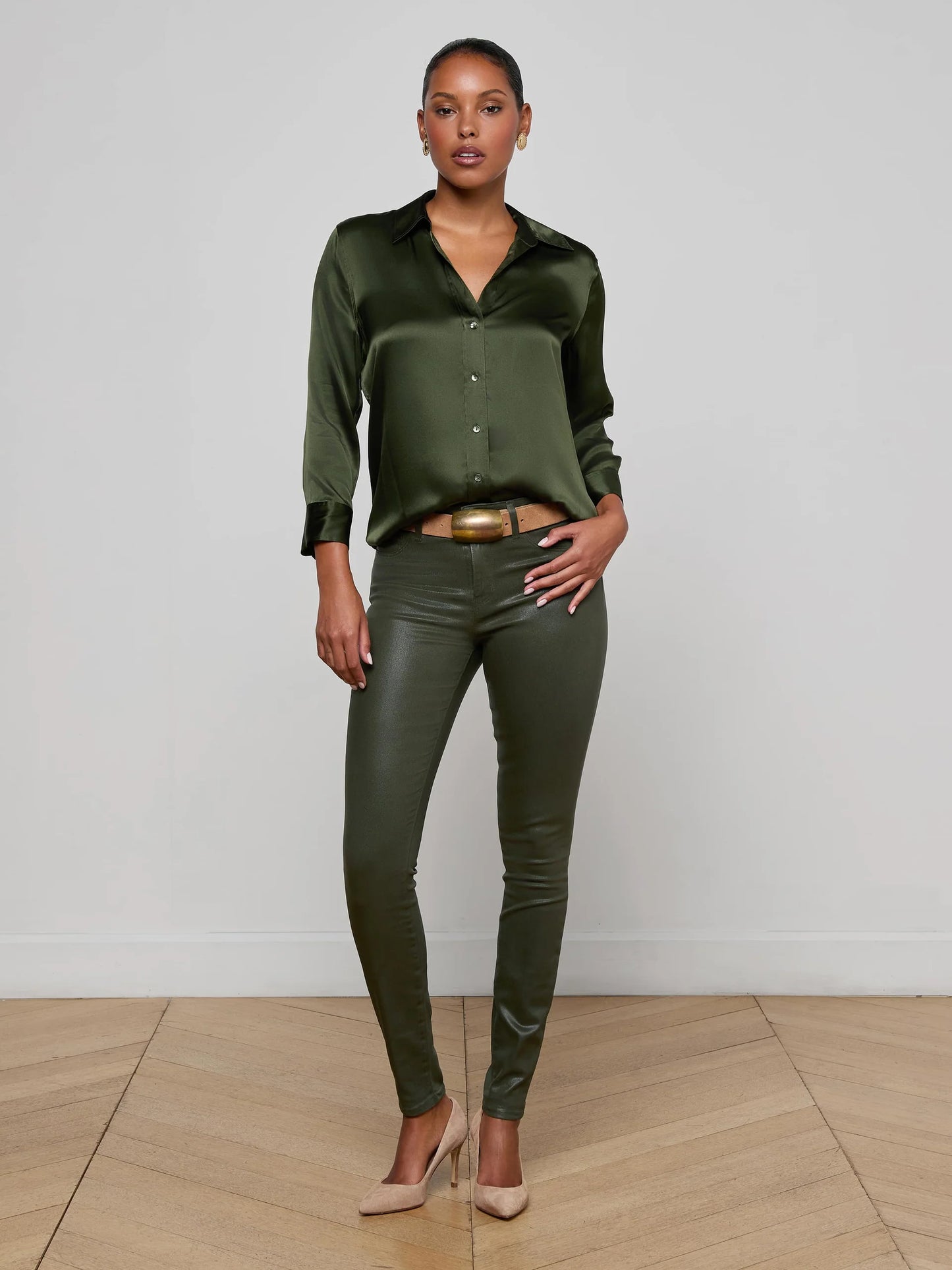 *PREORDER* DANI SILK BLOUSE - DEEP OLIVE