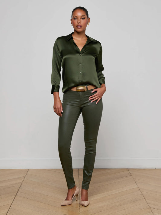 *PREORDER* DANI SILK BLOUSE - DEEP OLIVE