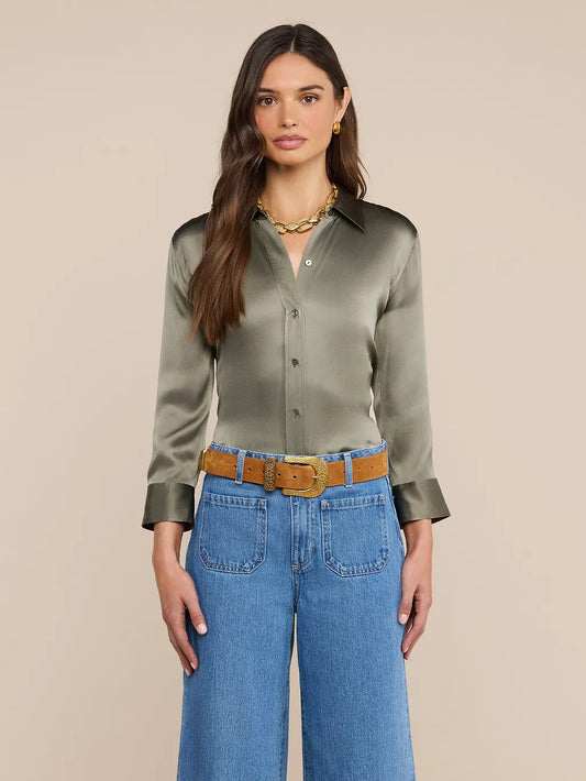 *PREORDER* DANI SILK BLOUSE - SMOKEY OLIVE