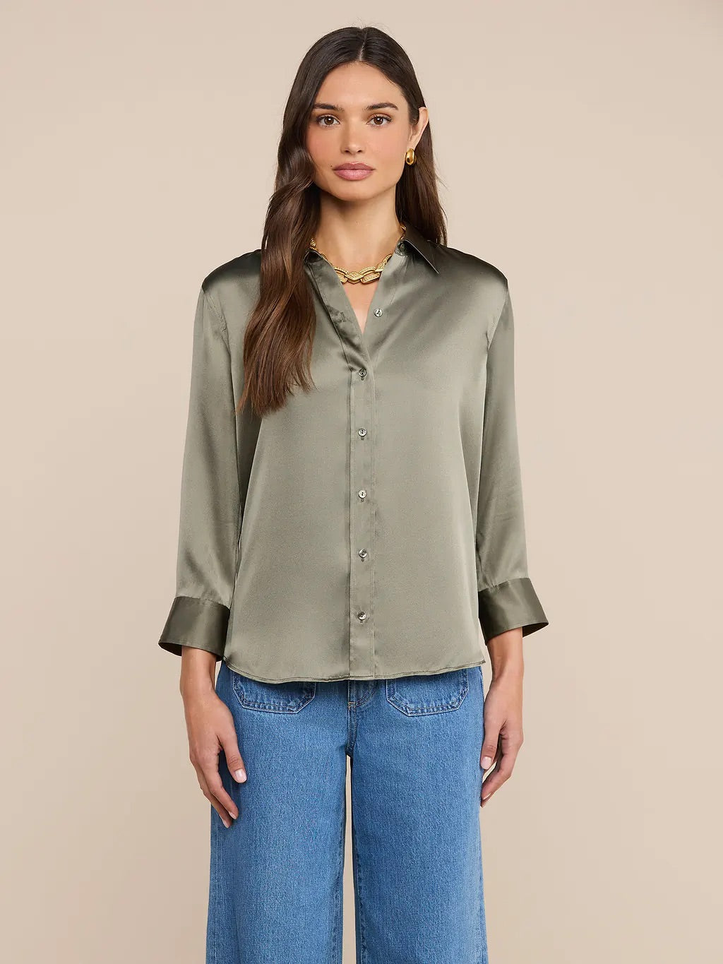*PREORDER* DANI SILK BLOUSE - SMOKEY OLIVE