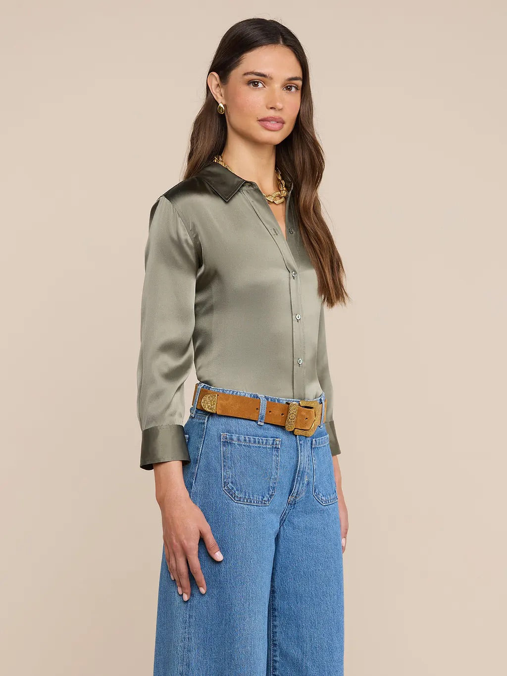 *PREORDER* DANI SILK BLOUSE - SMOKEY OLIVE