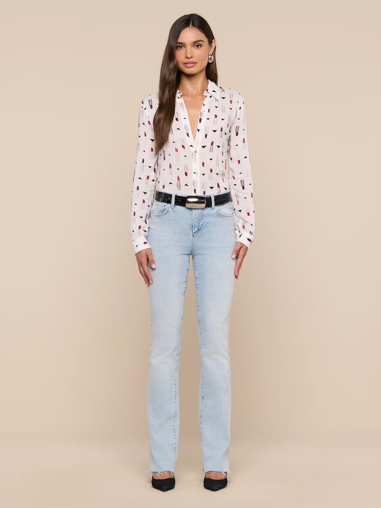 HOLLY BLOUSE - IVORY/LIPSTICK