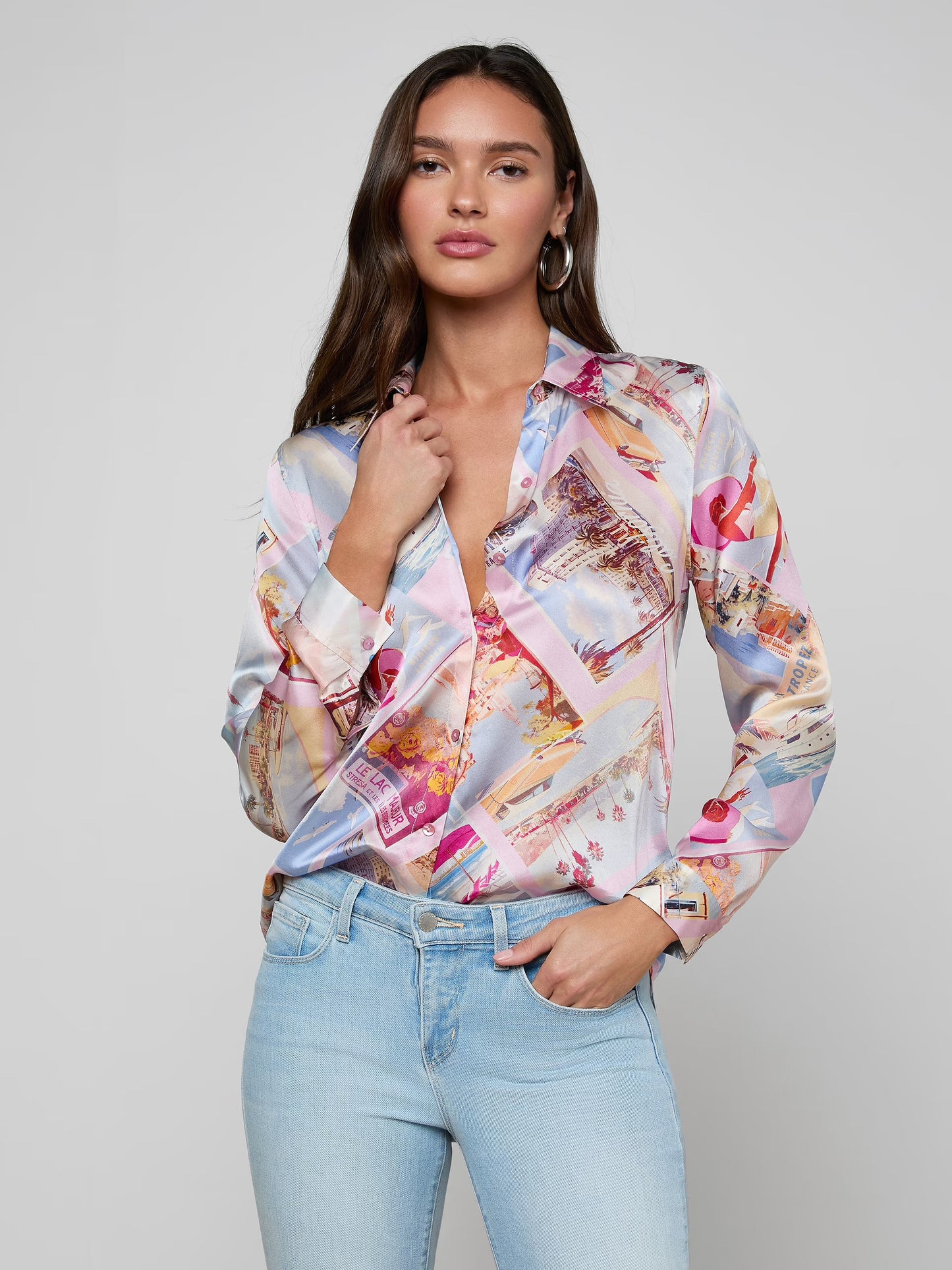 TYLER SILK BLOUSE - POSTCARD PRINT