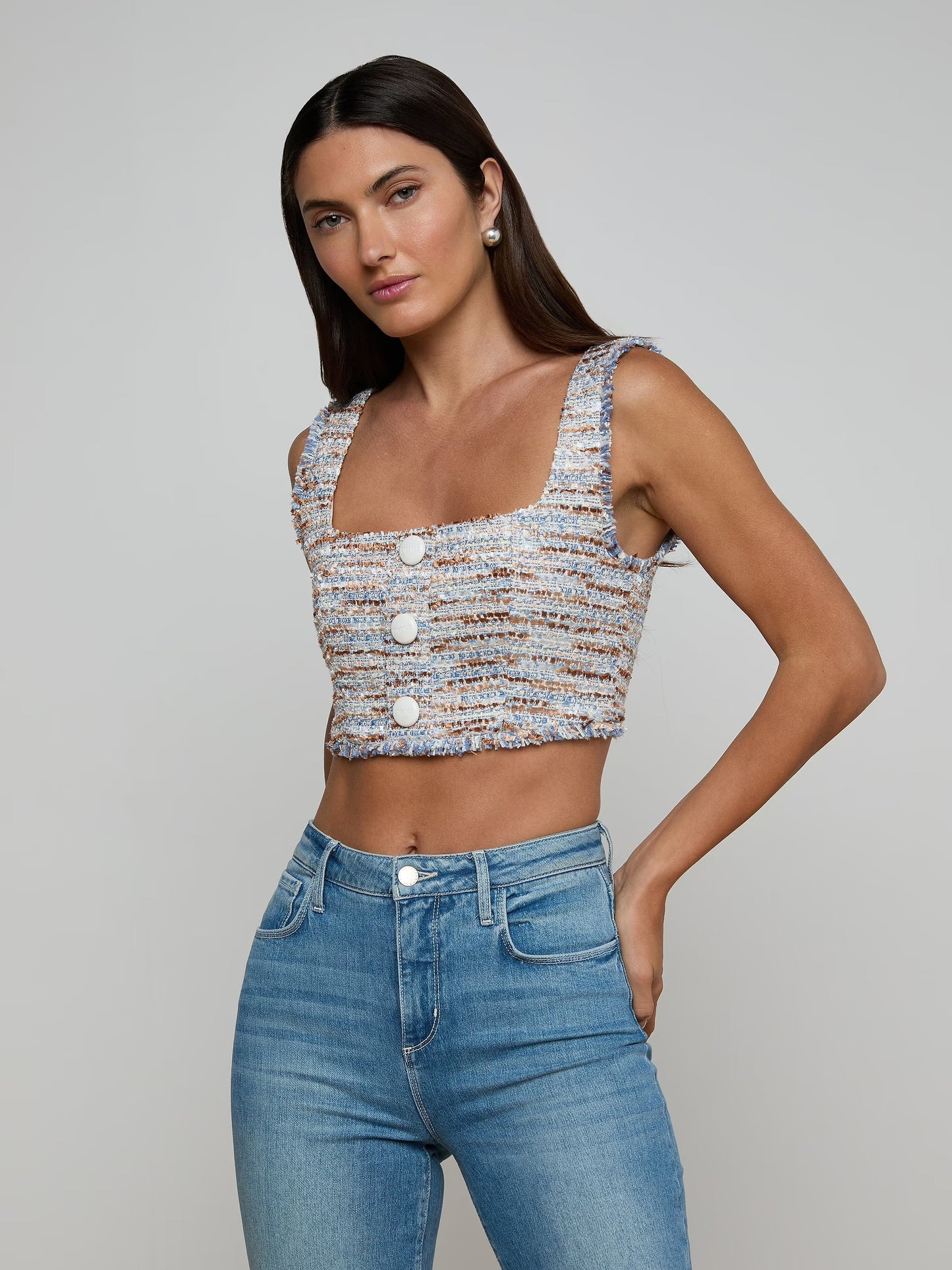 MUNRO BRALETTE TOP - BLUE/BEIGE TWEED