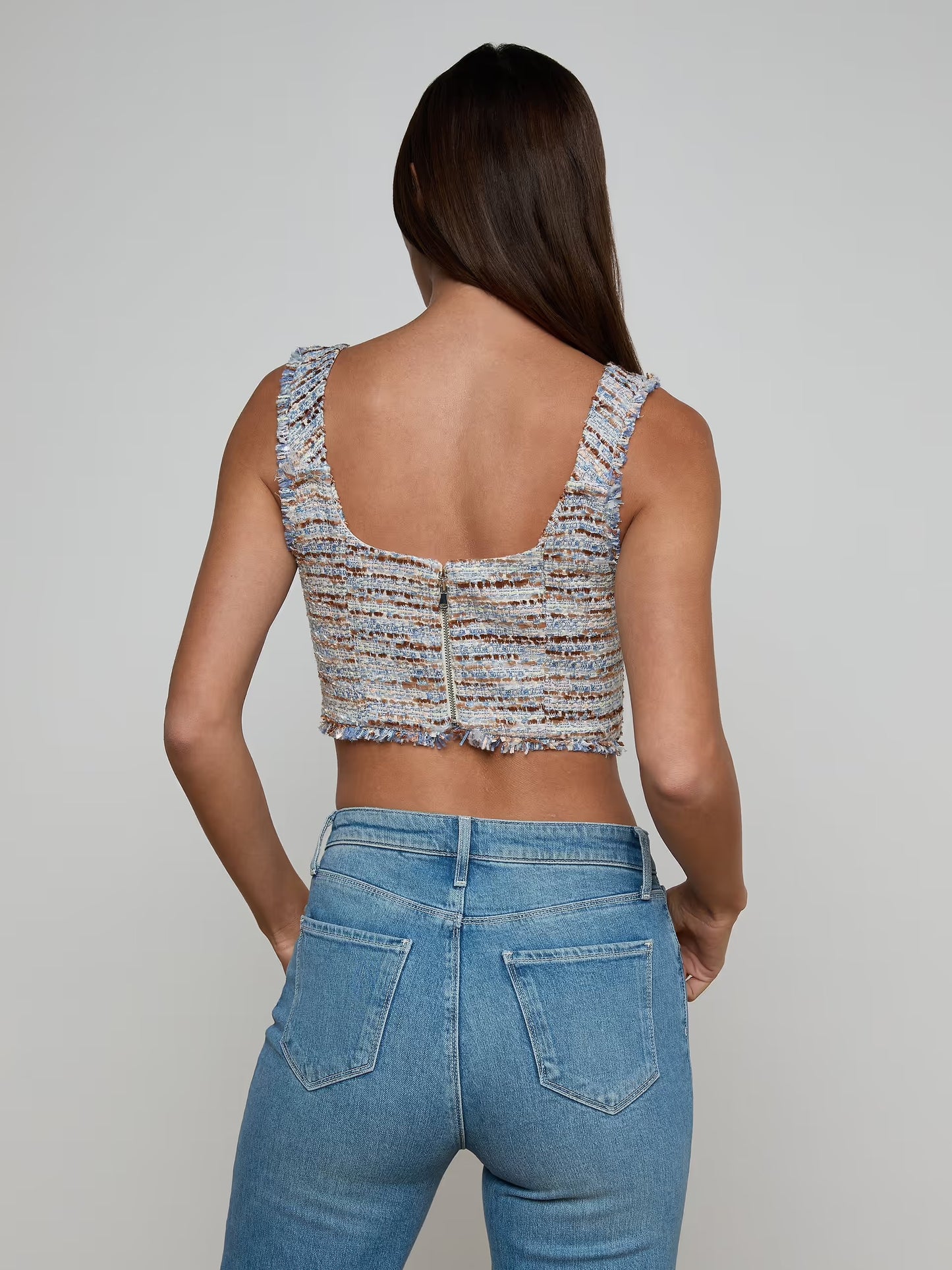 MUNRO BRALETTE TOP - BLUE/BEIGE TWEED