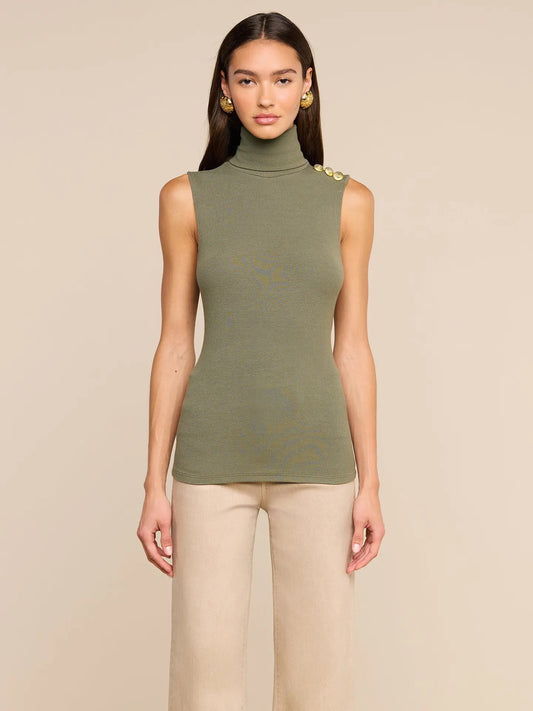 CECI SLEEVELESS TOP - ASH OLIVE/GOLD