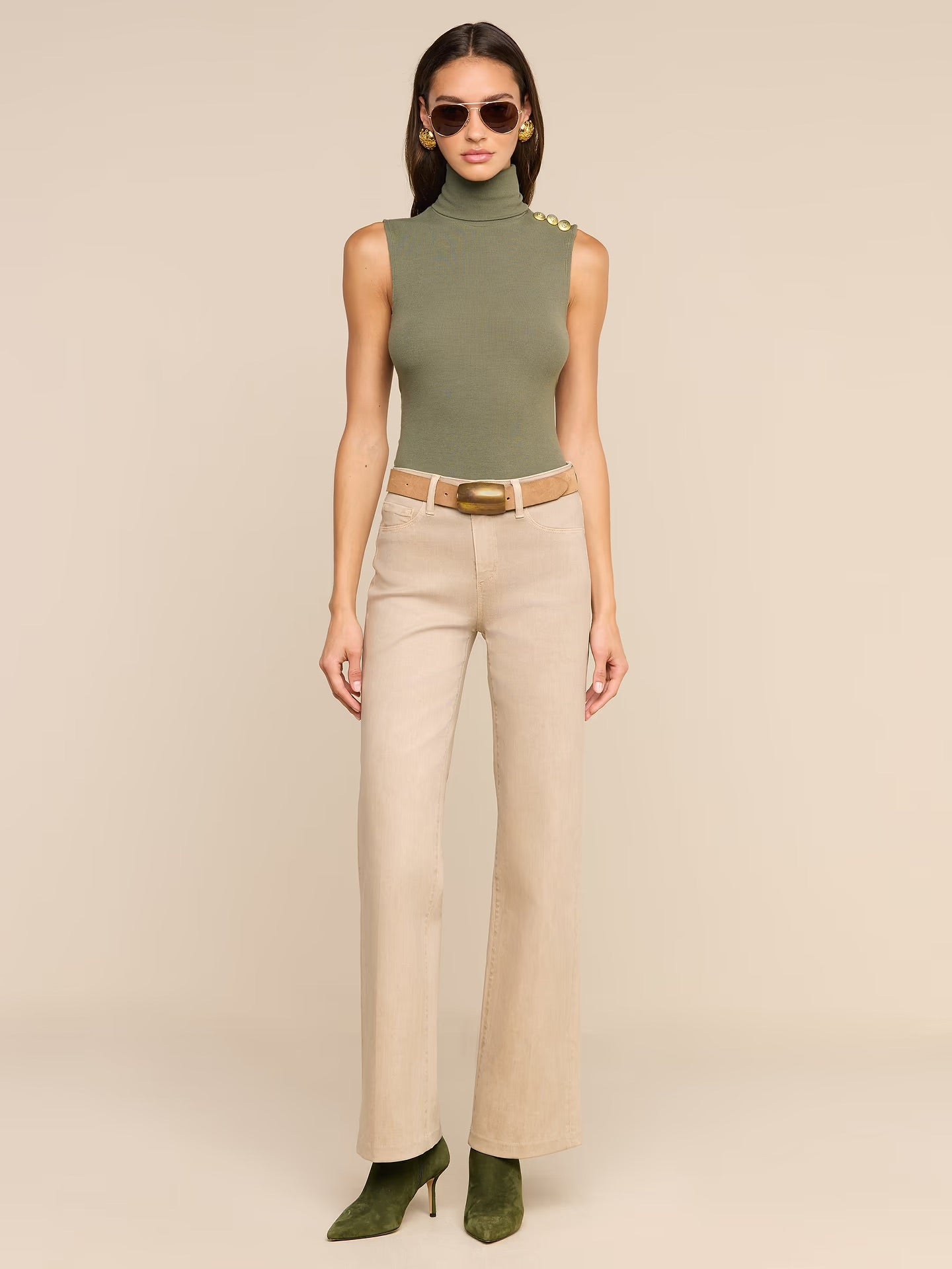 CECI SLEEVELESS TOP - ASH OLIVE/GOLD