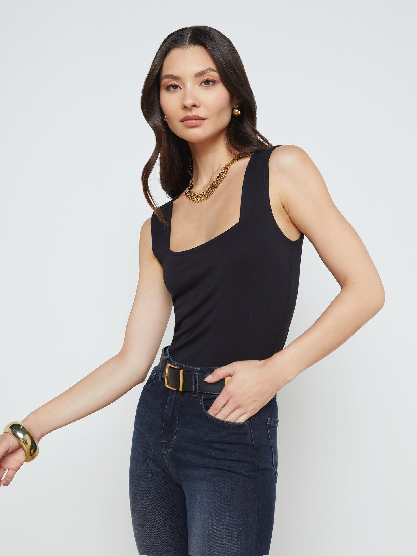 KAELI SQUARE NECK TOP - BLACK