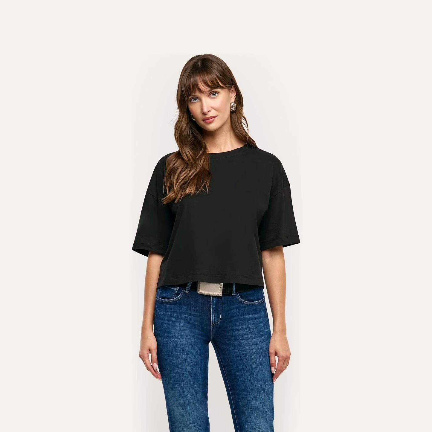*PREORDER* DARIA OVERSIZED CROP TEE - BLACK