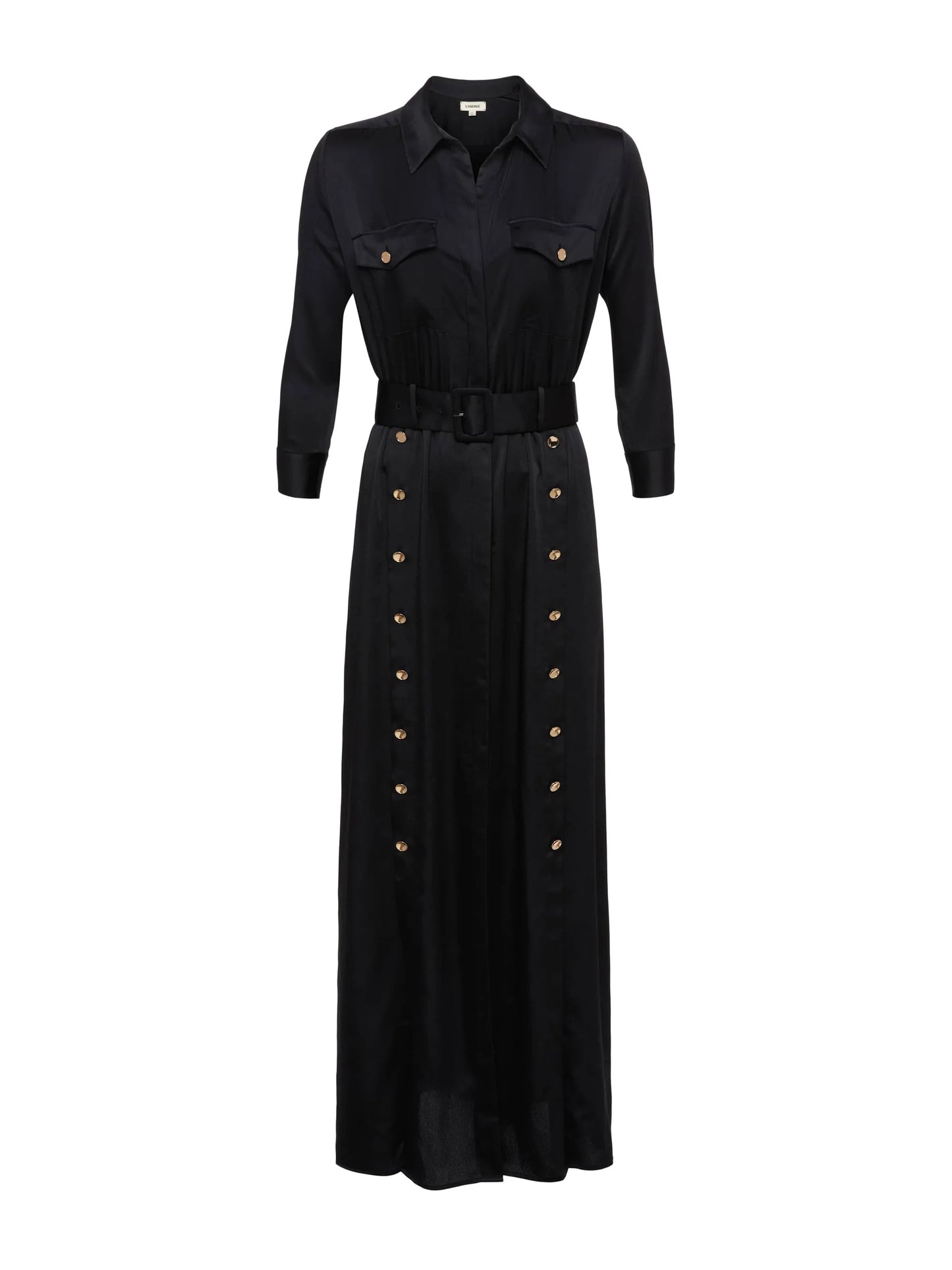URIAH SATIN SHIRT DRESS - BLACK