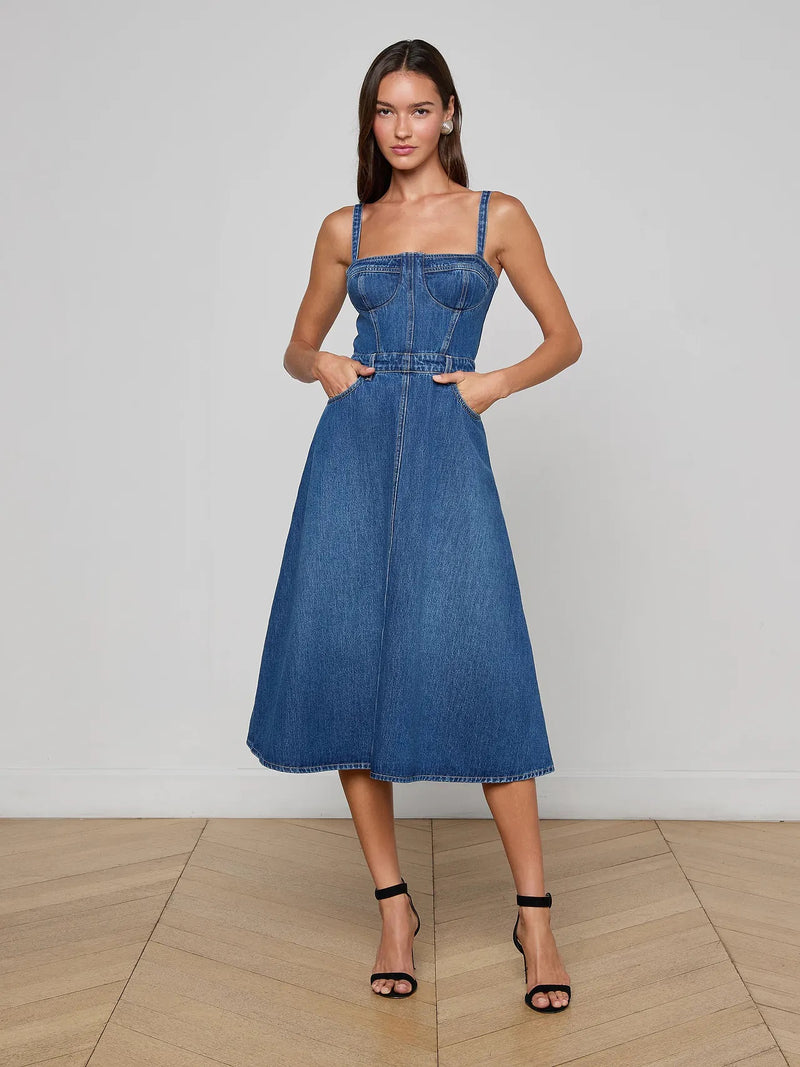 *PREORDER* JOVIE DENIM MIDI DRESS - DAWKINS