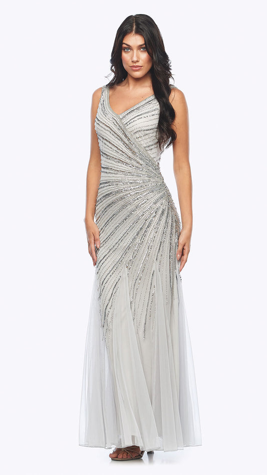 LONG V BEADED DRESS - SILVER