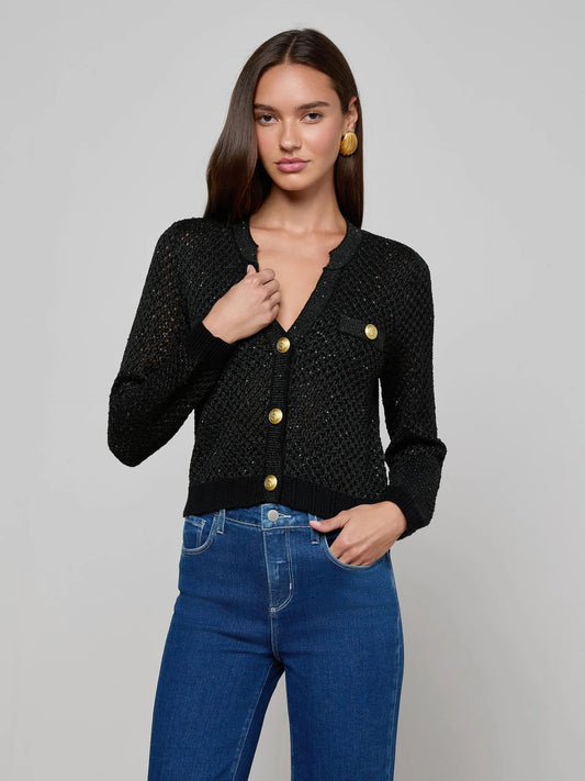 BLANCA SEQUIN CARDI - BLACK GUNMETAL