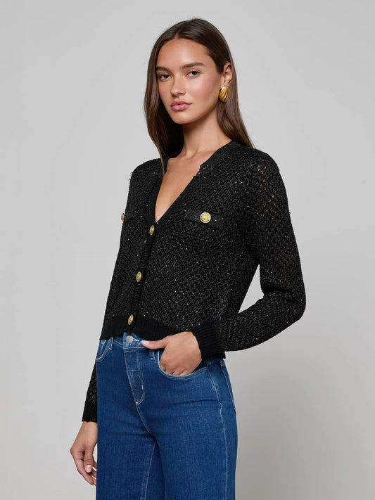 BLANCA SEQUIN CARDI - BLACK GUNMETAL