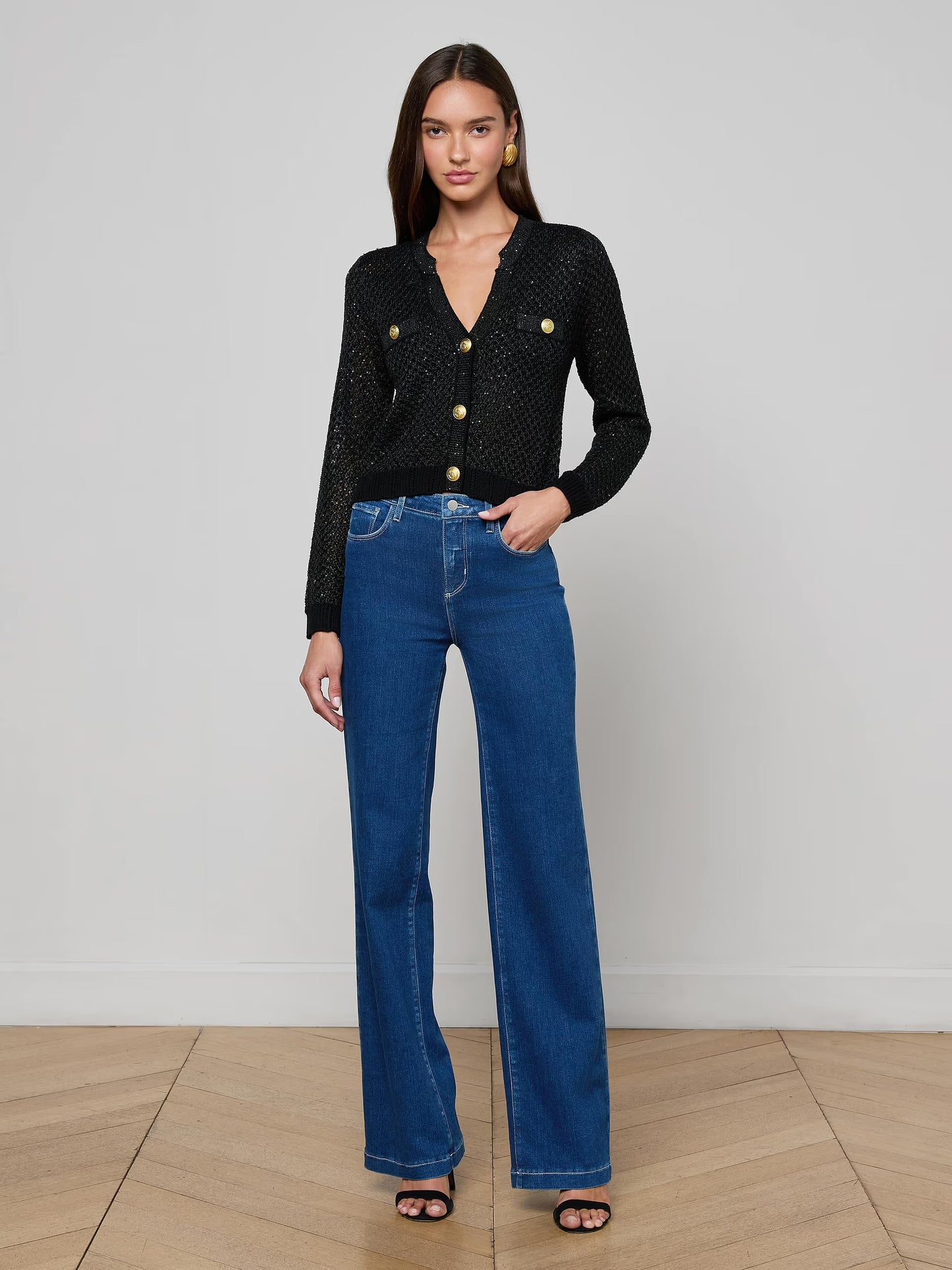 BLANCA SEQUIN CARDI - BLACK GUNMETAL