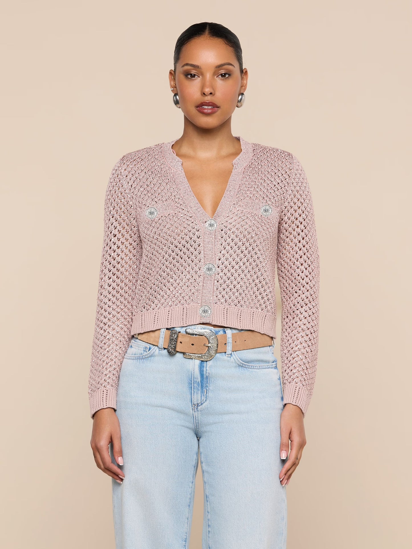 BLANCA SEQUIN CARDI - ADOBE ROSE