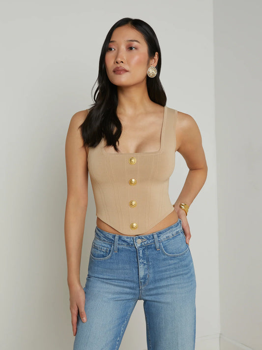 SAGA SQUARE NECK TOP - ALMOND/GOLD