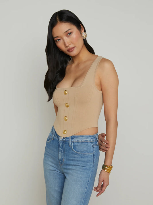 SAGA SQUARE NECK TOP - ALMOND/GOLD
