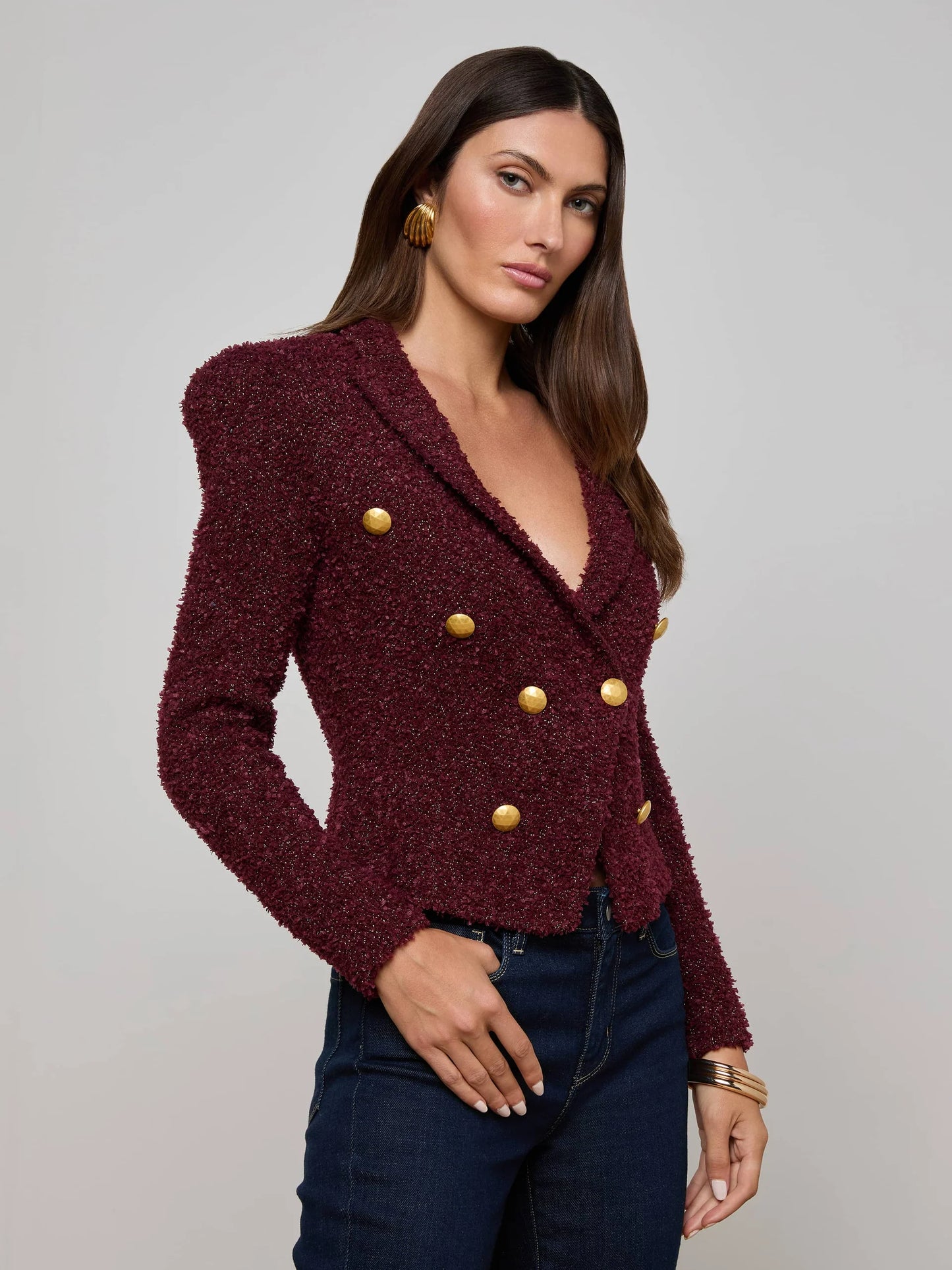 *PREORDER* BETHANY KNIT BLAZER - DARK SYRAH/GOLD