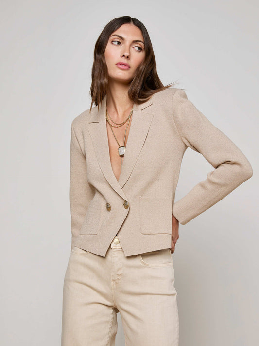 SOFIA KNIT BLAZER - PALE KHAKI/GOLD