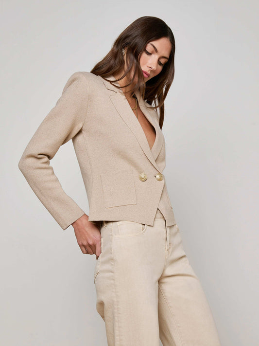 SOFIA KNIT BLAZER - PALE KHAKI/GOLD