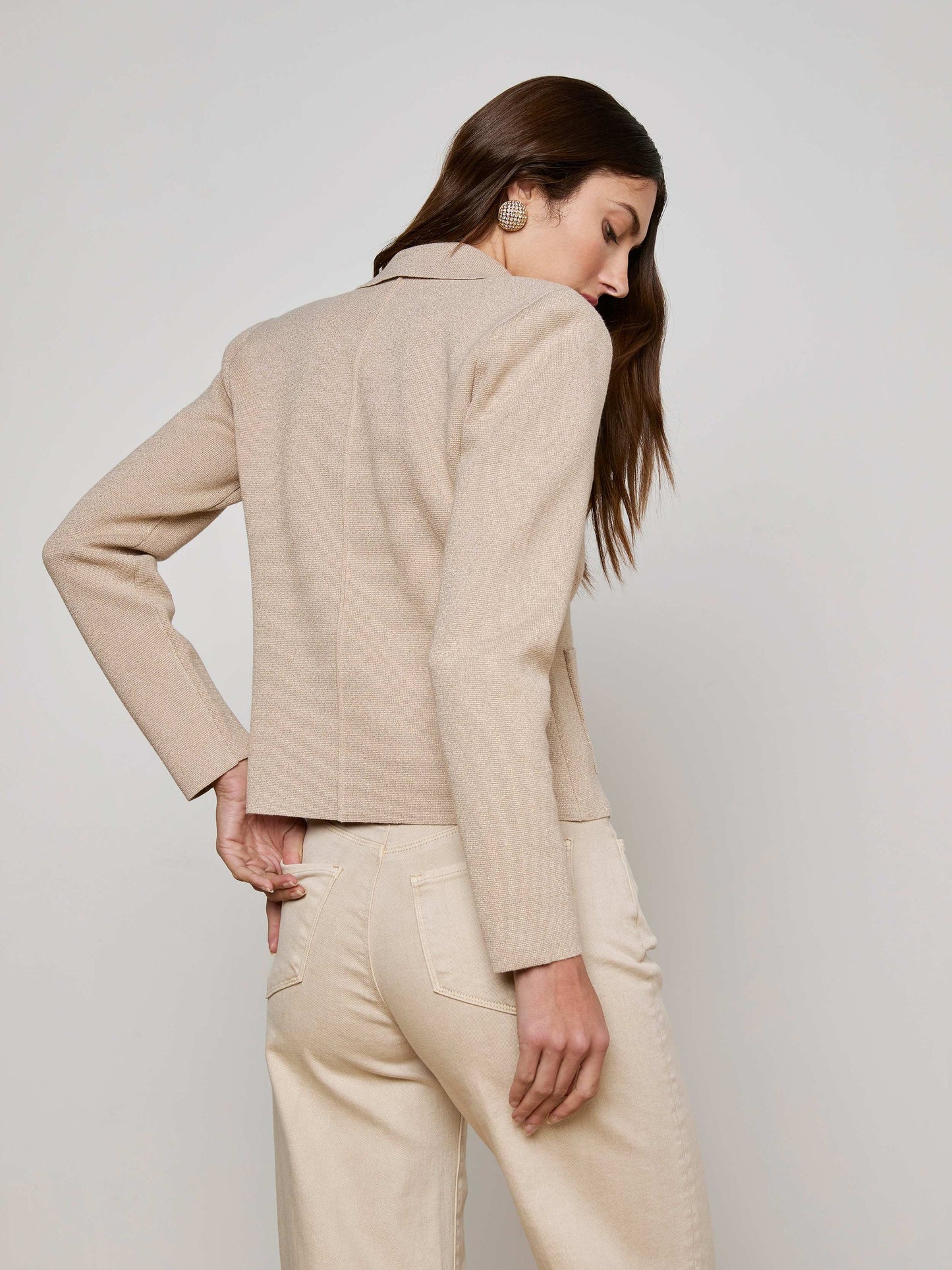 SOFIA KNIT BLAZER - PALE KHAKI/GOLD