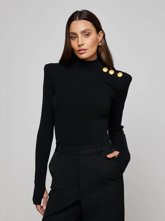 JENNIS MOCK-NECK BODYSUIT - BLACK/GOLD