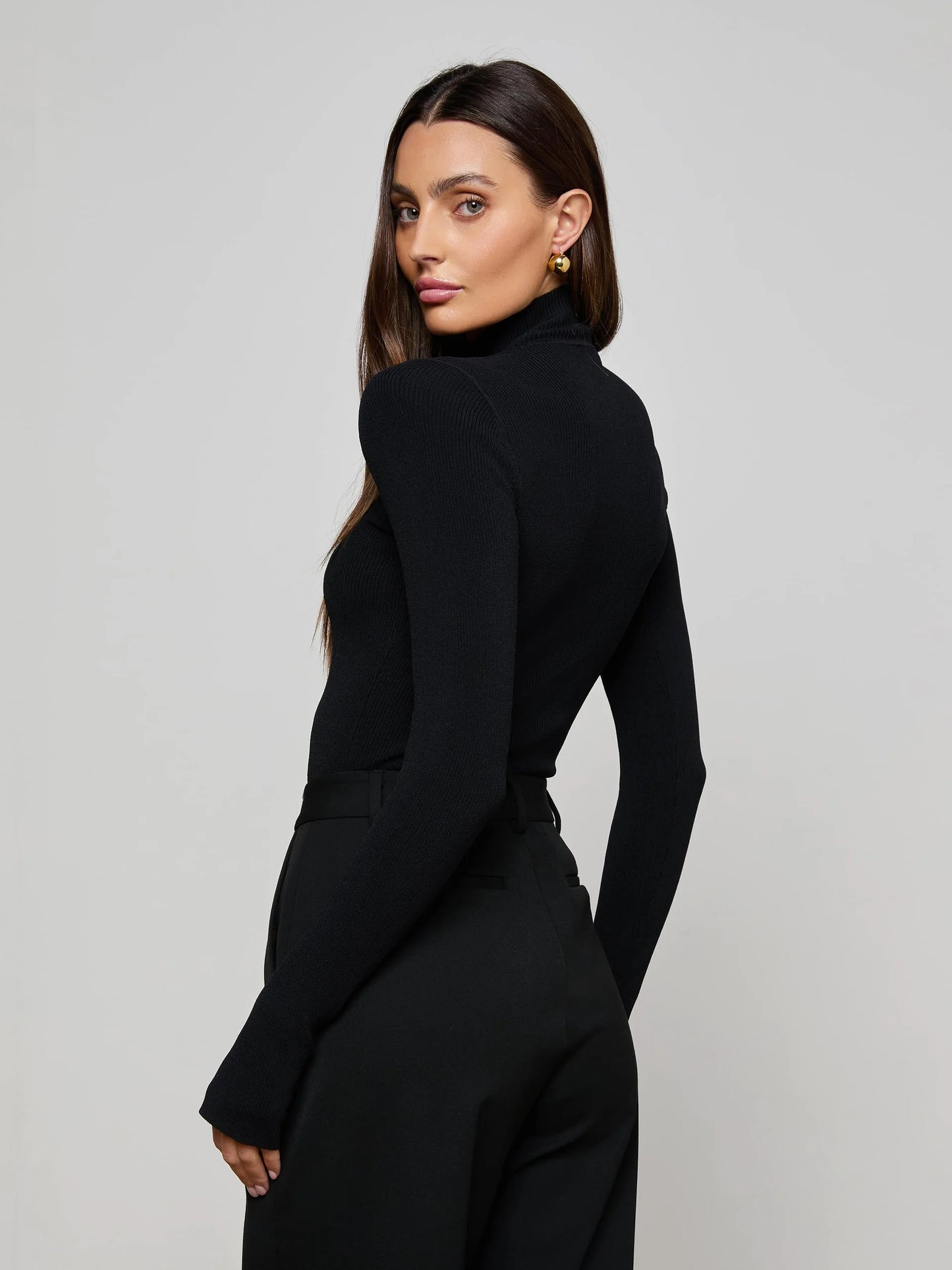 JENNIS MOCK-NECK BODYSUIT - BLACK/GOLD