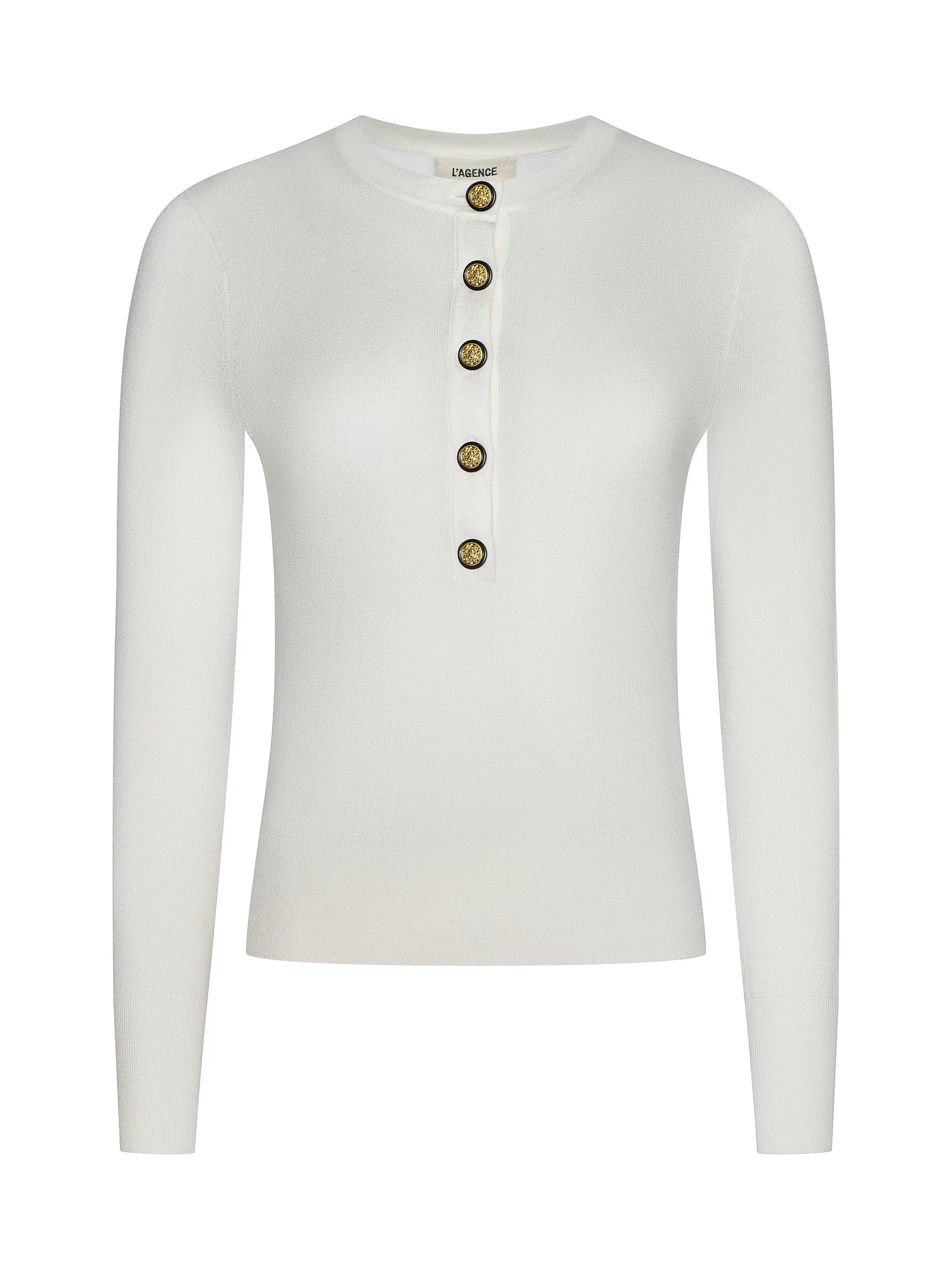 RONDA KNIT HENLEY TOP - IVORY/GOLD