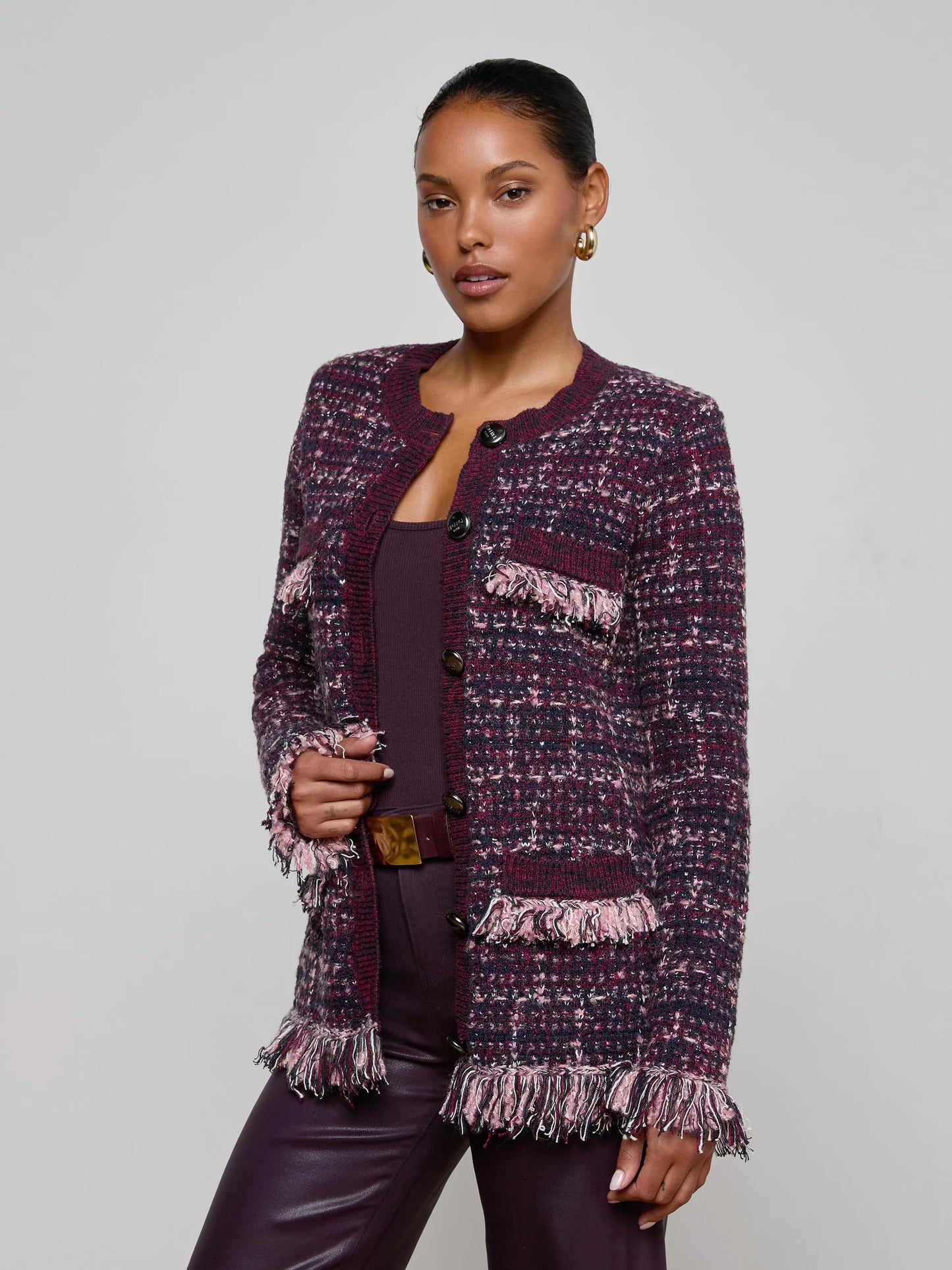 KASTORIA FRINGE CARDI - BLACK/MALBEC/MIDNIGHT