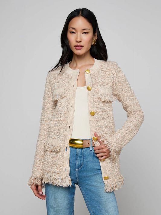 KASTORIA FRINGE CARDIGAN - NATURAL MULTI BOUCLE