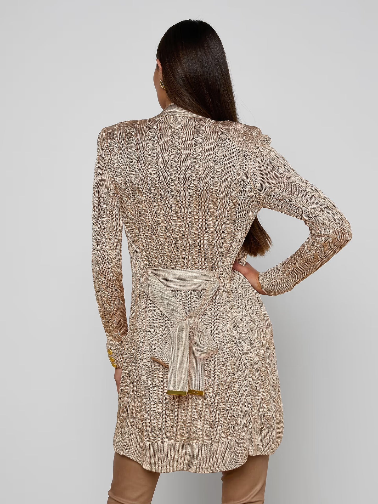 PENELOPE CABLE CARDIGAN - ALMOND/GOLD