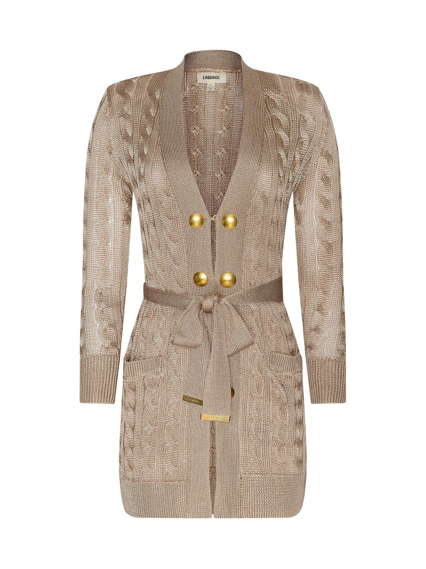 PENELOPE CABLE CARDIGAN - ALMOND/GOLD