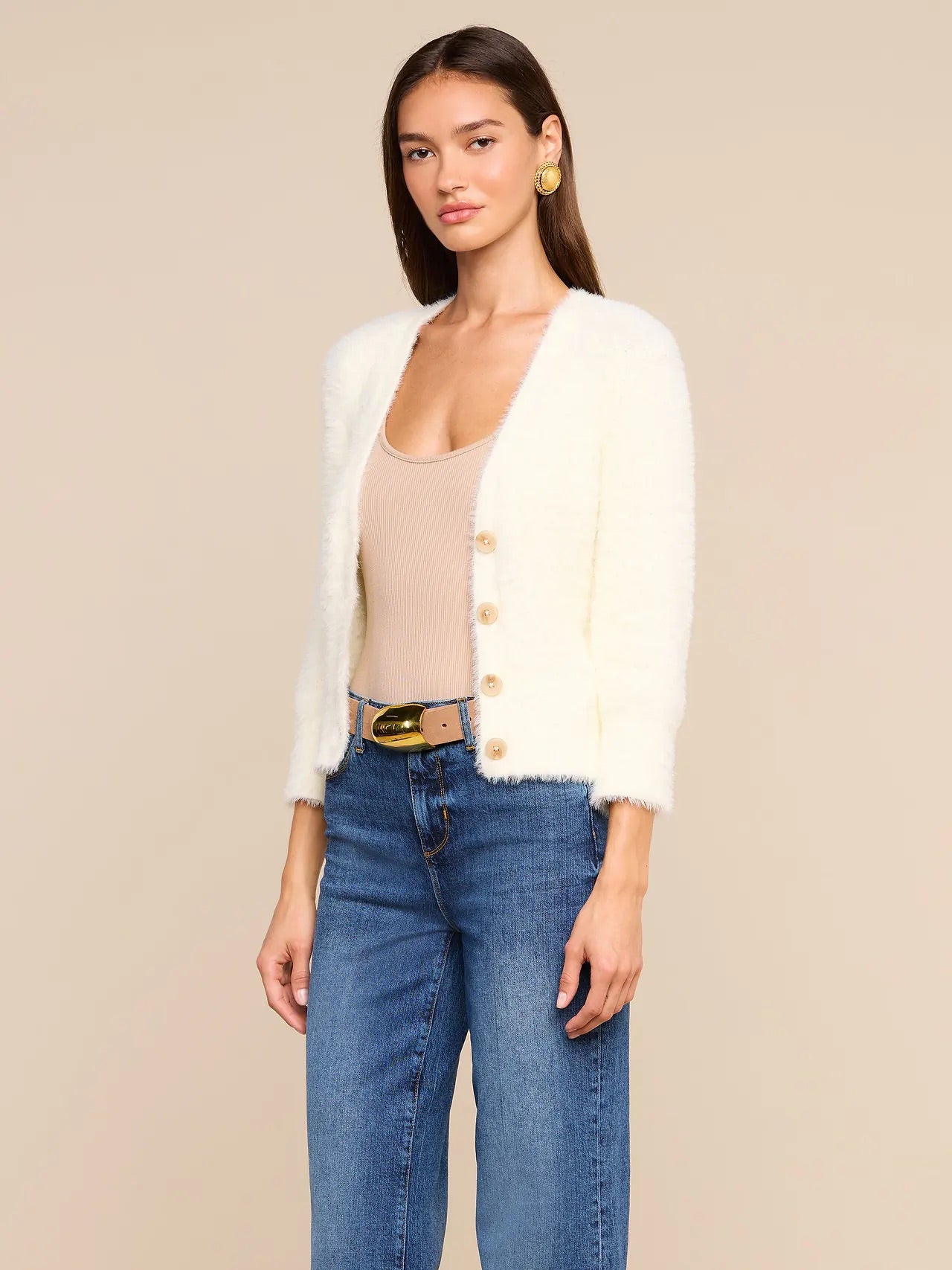 AGATHE FUZZY CARDIGAN - IVORY