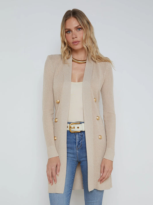 NOE DOUBLE BREASTED CARDI PECAN
