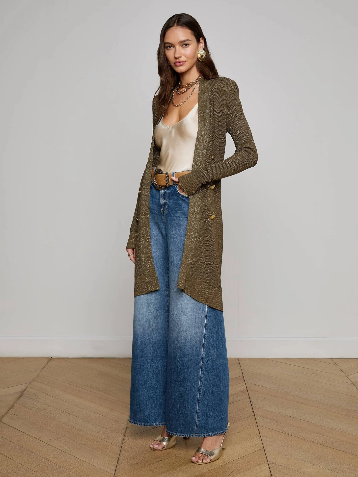 NOE DOUBLE BREASTED CARDI - PINE/GOLD