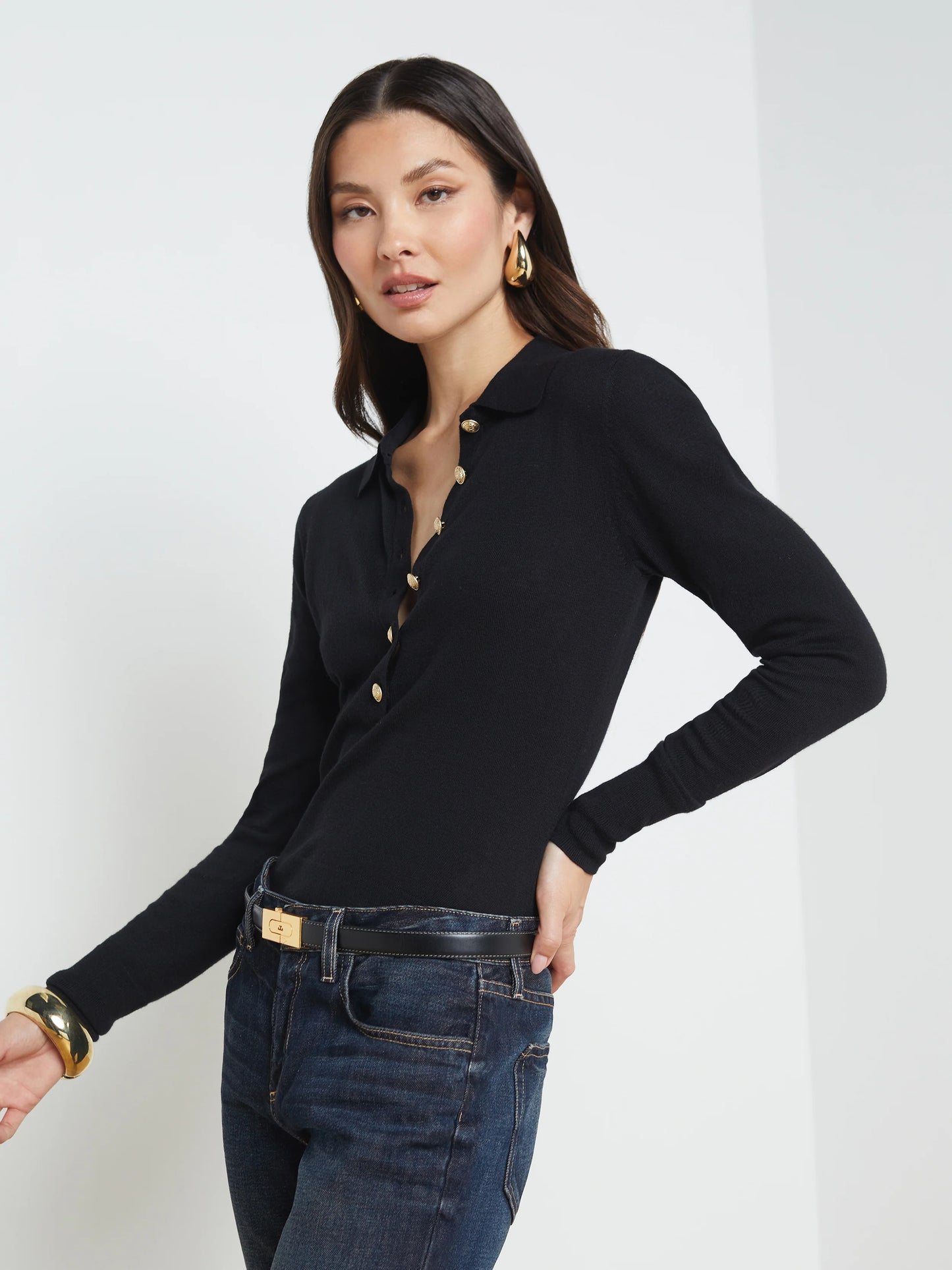 STERLING COLLARED SWEATER -  BLACK/GOLD