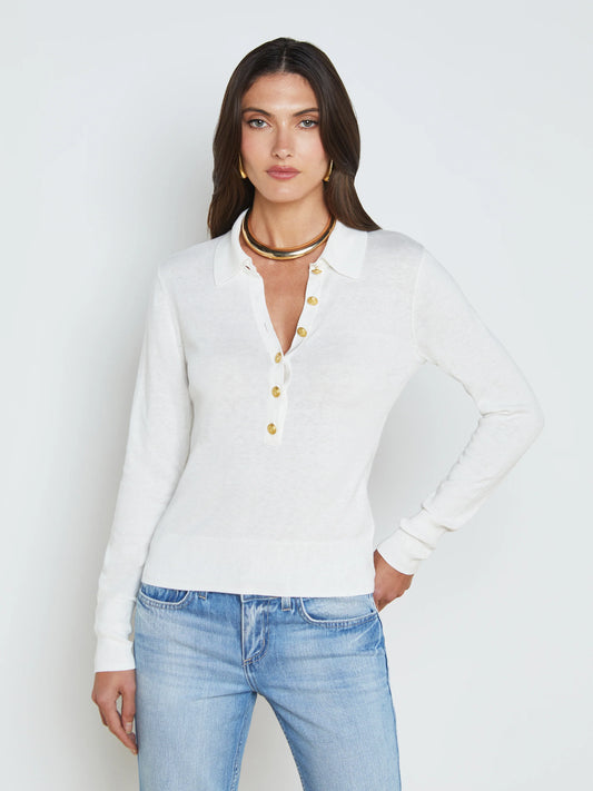 STERLING COLLARED SWEATER - WHITE/GOLD
