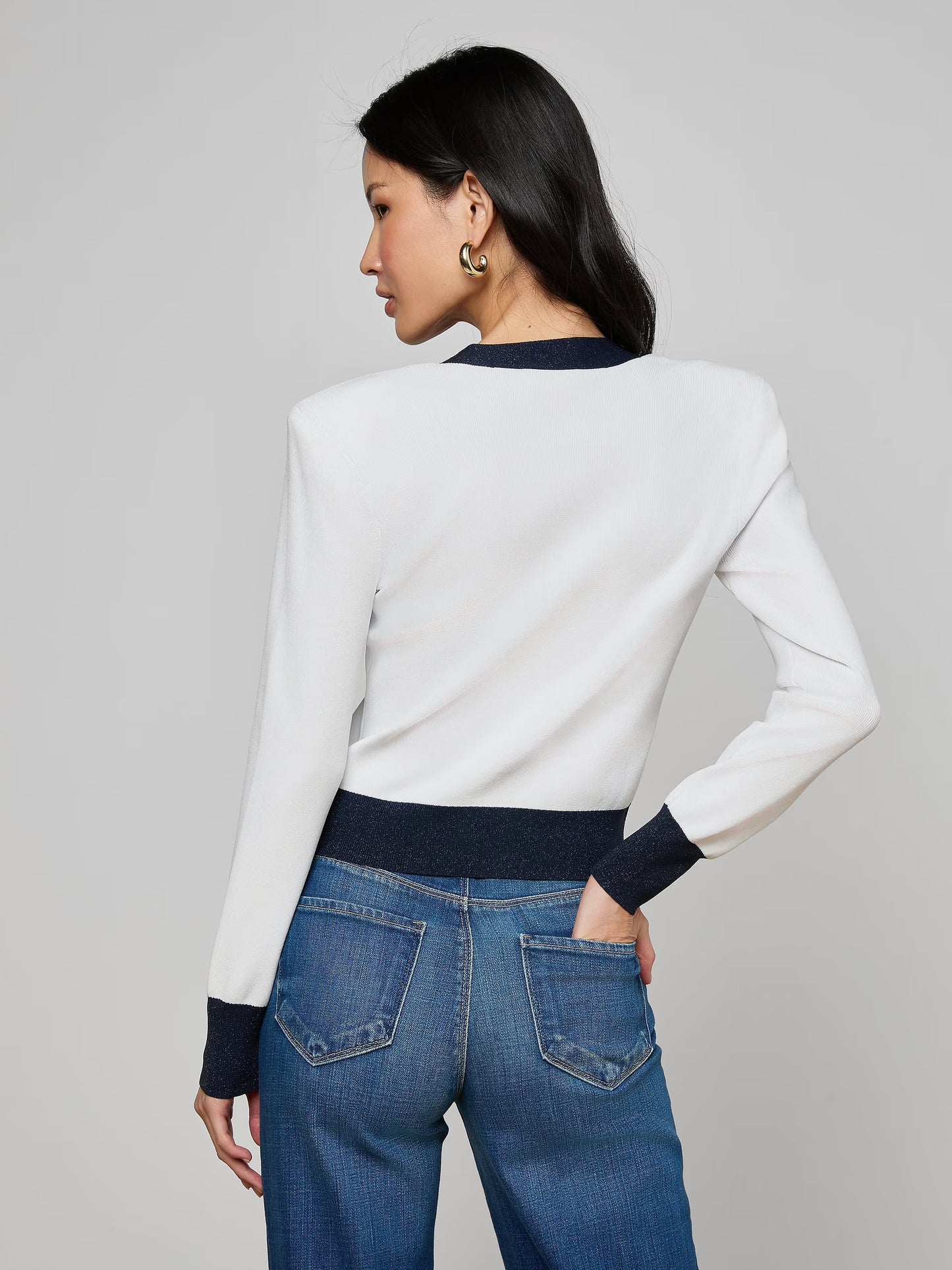 TAYA CARDIGAN - WHITE/MIDNIGHT