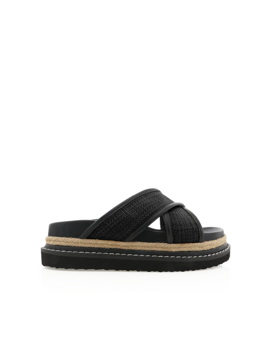AYSHA SANDAL - BLACK RAFFIA