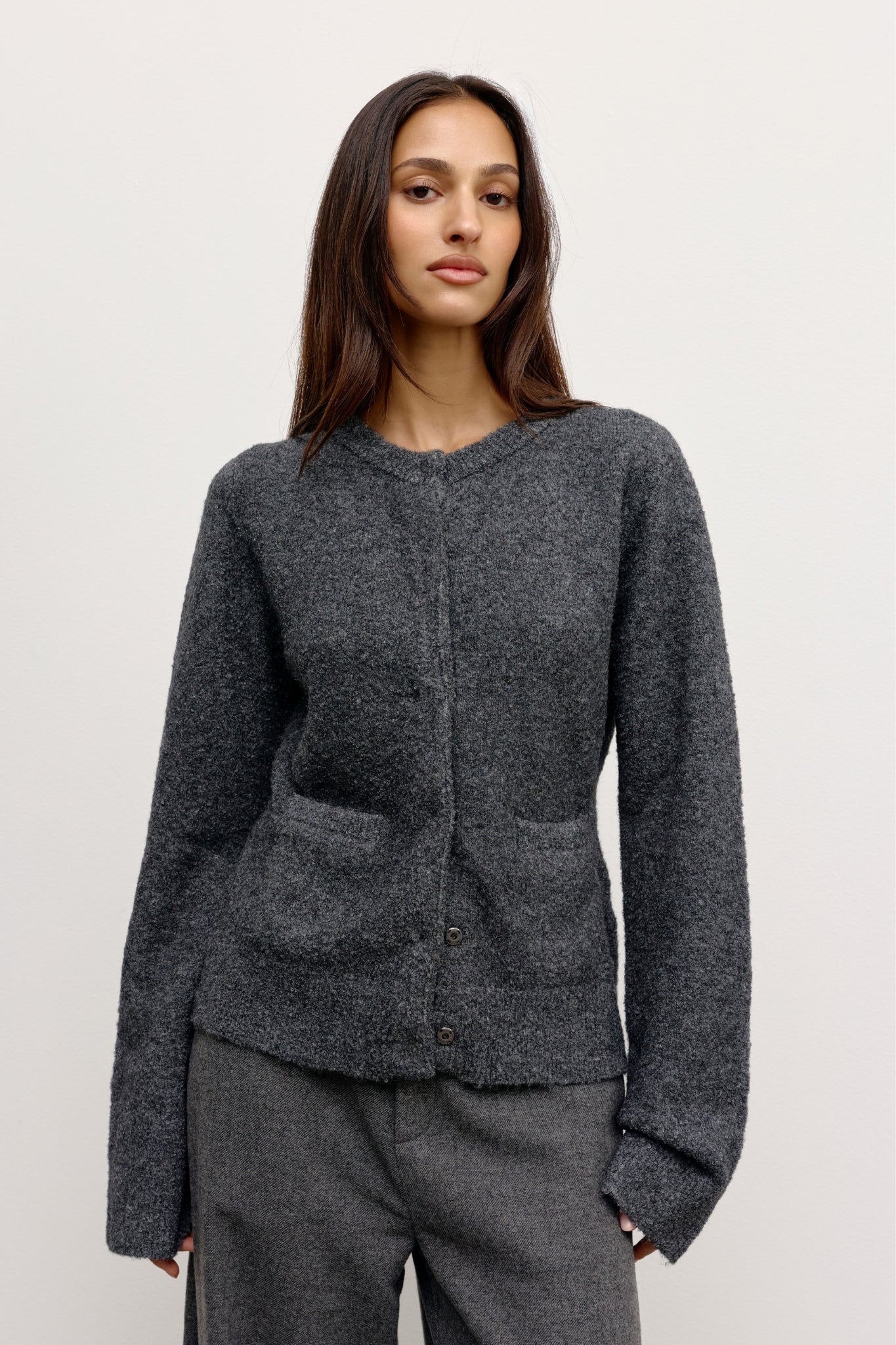 *PREORDER* BEATRICE CARDIGAN - DARK HEATHER GREY