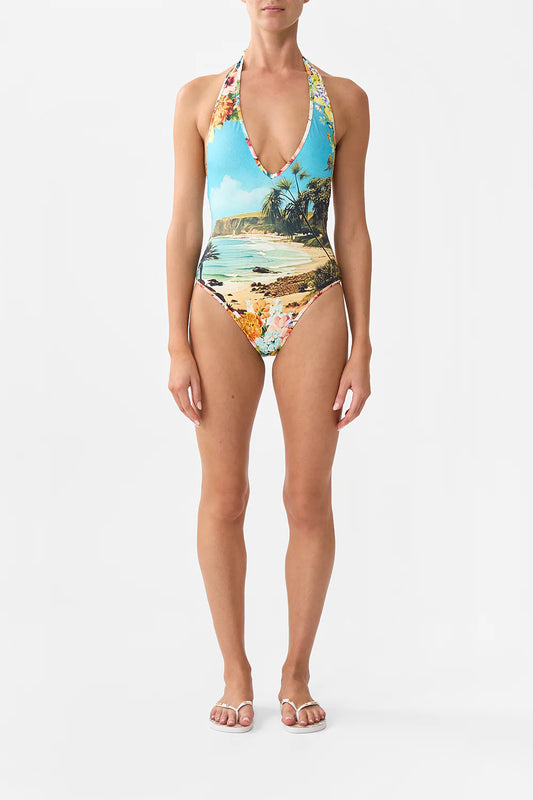 BATHING BOMBSHELL REVERSIBLE BIND EDGE HALTER ONE PIECE
