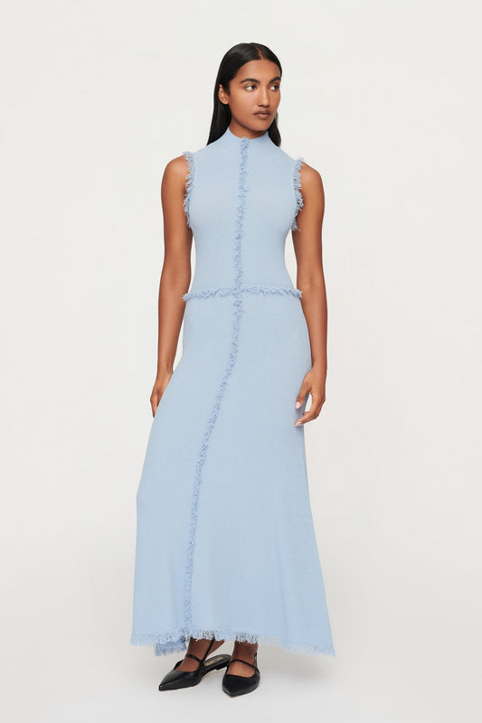 AVALON FRINGE KNIT DRESS - BLUE TINT