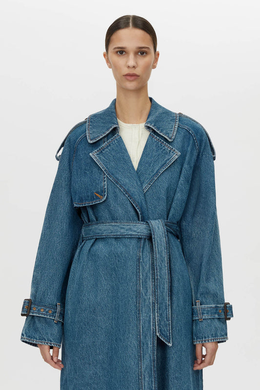 CALYX DENIM TRENCH COAT - CLASSIC BLUE