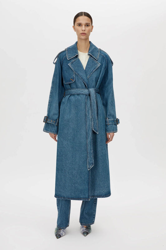 CALYX DENIM TRENCH COAT - CLASSIC BLUE